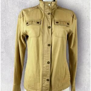 Ralph Lauren Khaki Cotton Casual Safari Jacket Coat Brass Snaps Zip 4 Pockets XL